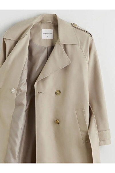 LC Waikiki Beige Double Breasted Collar Women's Trench Coat