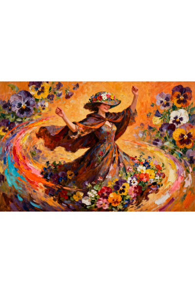 VeliumCraft Tablou Canvas Dansul florilor feminin 4, 90x60cm, stil pictura