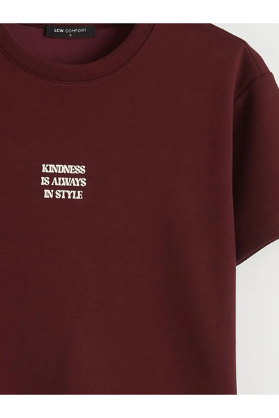 LC Waikiki Tricou de damă cu imprimeu Plum Crew Neck