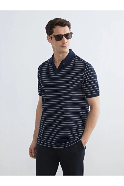 LC Waikiki Μπλουζάκι με ριγέ γιακά πόλο Navy Blue