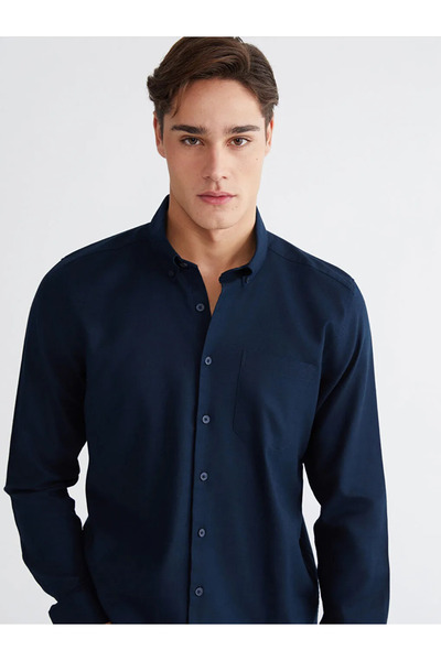 LC Waikiki Navy Blue Regular Fit Gabardine Men's Shirt