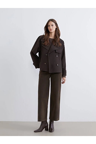 LC Waikiki Brown Double Breasted Collar Oversize Women's Trench Coat