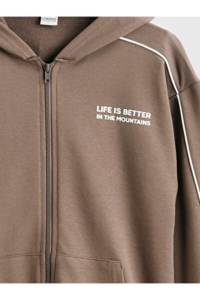 LC Waikiki Brown Hooded boy's zippered sweatshirt