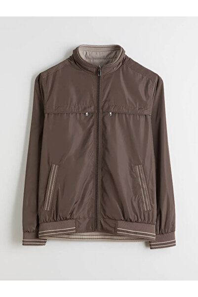 LC Waikiki Khaki Standard Mold Stand Collar Men's Coat