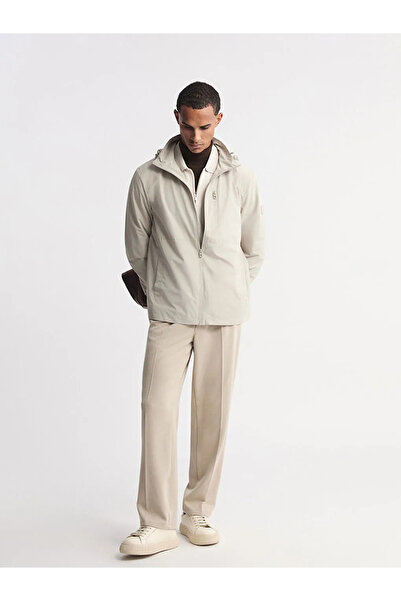 LC Waikiki Beige Standard Mold Hooded Men's Raincoat