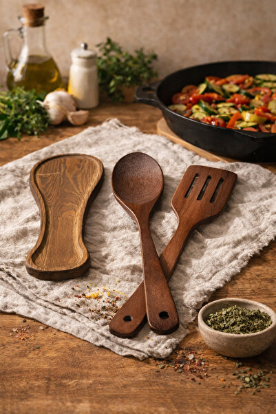 Durina Living Natural Acacia Spoon Set 3-Piece Spatula Spoon Spoon Holder Woo...