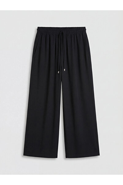 LC Waikiki Black Elastic Waist Wide Leg Women's Trousers