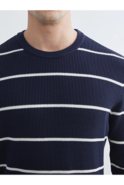 LC Waikiki Navy Blue Crew Neck Striped Men's Sweater