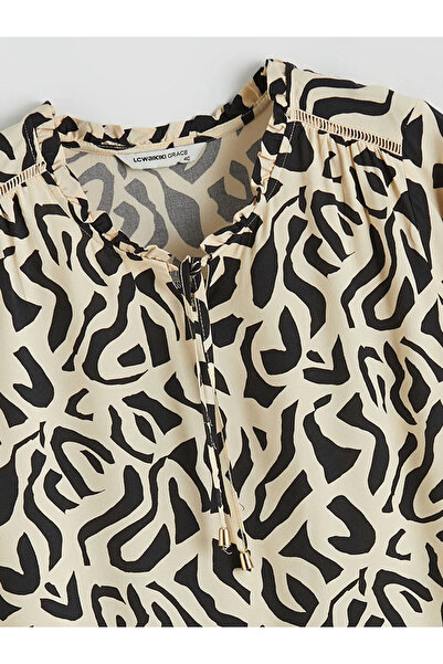 LC Waikiki Black Tie Neck Patterned Blouse