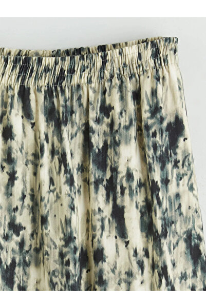 LC Waikiki Beige Elastic Waist Patterned Belmando Flared Skirt