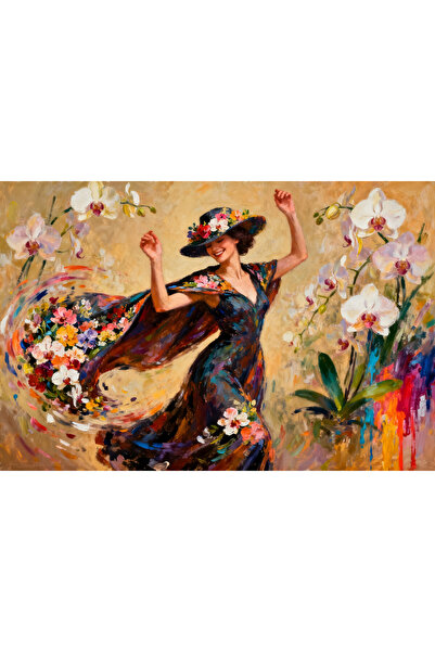VeliumCraft Tablou Canvas Dansul florilor feminin 3, 90x60cm, stil pictura