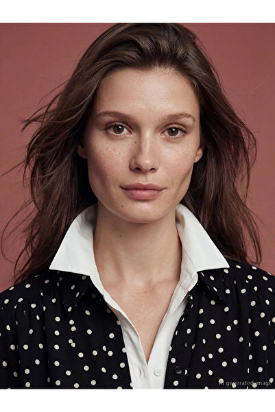 LC Waikiki Μαύρο γυναικείο πουκάμισο Πουά τεμαχίων Ποπλίνα