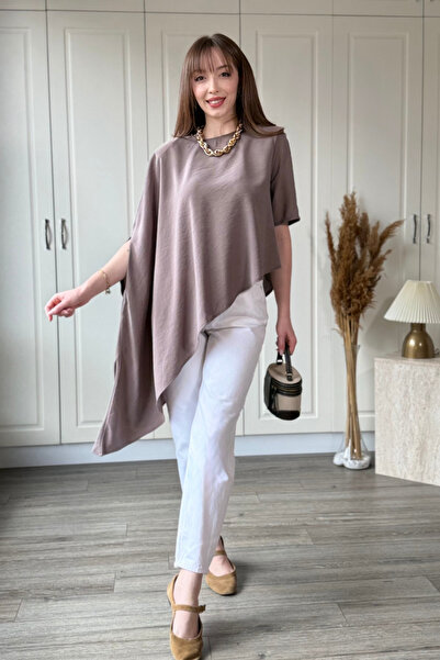 Dilay Gökoğlu Butik Ασύμμετρη κομψή μπλούζα από ύφασμα Tensel
