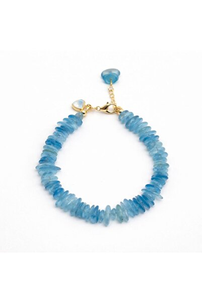 Agatella Tasarım Aquamarine Natural Stone Bracelet with Steel Apparatus Adjus...