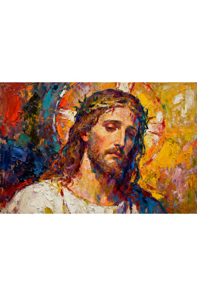 VeliumCraft Tablou Canvas Icoana cu Iisus 1, 70x50 cm, spiritual, citat, reli...