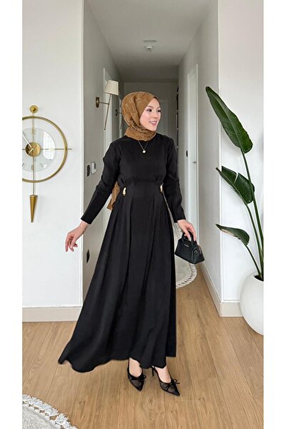 MİREL STORE New Season Iconic Gold Brooch Belted Modal Dress