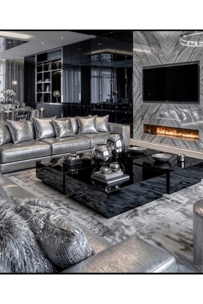 LUXURY VİLLA LUXURY KOMPLE SİYAH CAMLI ORTA SEHPA 120X120 YÜKSEKLİK 28 CM