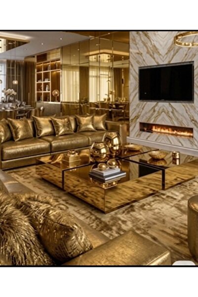 LUXURY VİLLA LUXURY KOMPLE GOLD AYNALI DEKORATİF ORTA SEHPA 120 X120 YÜKSEKLİ...