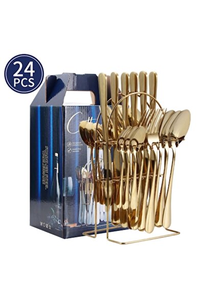 Trendily Stainless Steel Cutlery Set, 24 Pieces, Gold