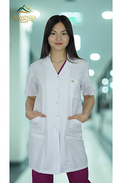 apwexqa tekstil Classical Lapel Long Length Short Sleeve Doctor Nurse Teacher...