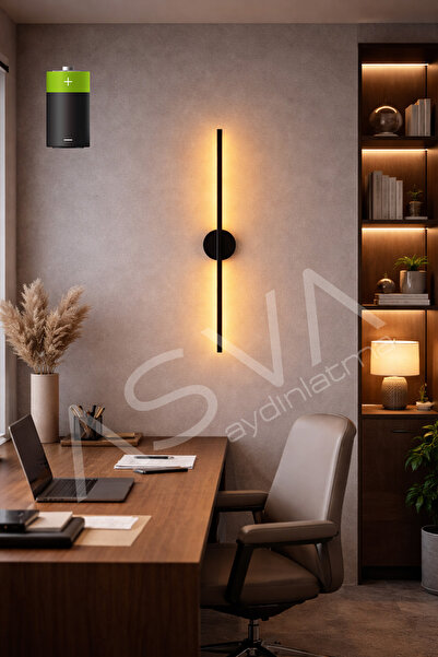 asva aydınlatma 70 Cm Siyah Pilli Amber Led Modern Aplik Dekoratif