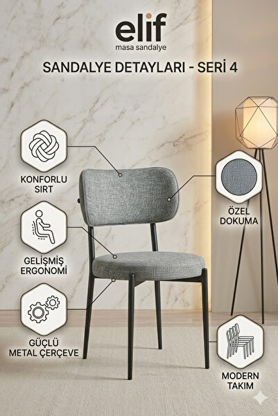 ELİF SANDALYE Round Sandalye – Modern Ergonomik Tasarım,Kumaş Döşemeli,Metal ...