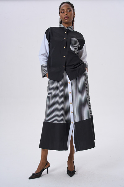 HANIQA Garneli Striped Stylish Women's Skirt Suit
