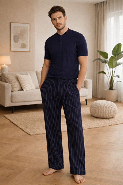 Nouval Navy Blue Striped Men's Pajama Set – Minimal Premium Homewear