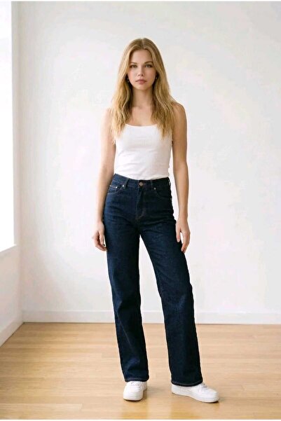 hies Wide Leg Lycra Loose Leg Women's Trousers - Dark Navy Blue Jeans