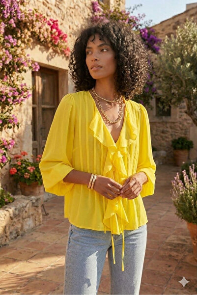 YuesOfficial Fırfırlı Şifon Bluz