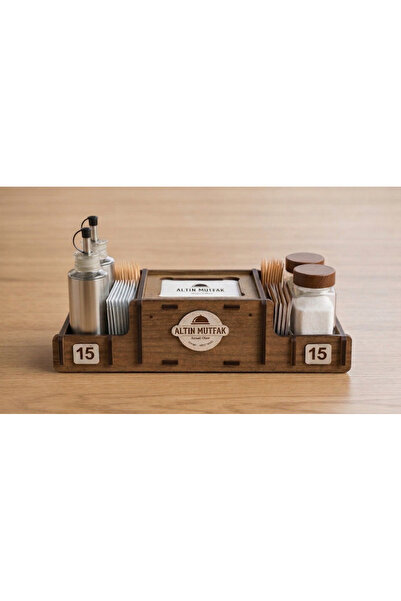 PIXEL HEDİYELİK EŞYA Premium Ahşap Masa Organizeri – Baharatlık, Kürdanlık & ...