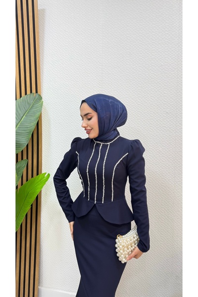modasusev Mira Stone-Tailored Hijab Evening Dress