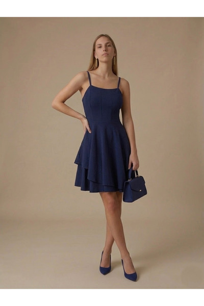 INFLUENCER Princess Model Strap Navy Blue Dress