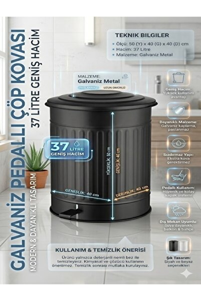 The Mia Galvanized Pedal Trash Can 37 Lt – with Lid, Leak-Proof, Rust-Resista...