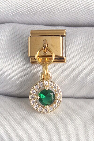 Inure Jewelry 316L Steel Gold Color Hanging Green Zircon Stone Nomination Charm