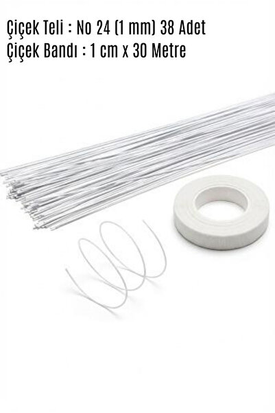 ASL ArtPaper Çiçek Teli Beyaz No: 24 (1 mm) 38 Adet 60 cm ve Beyaz Çiçek Band...