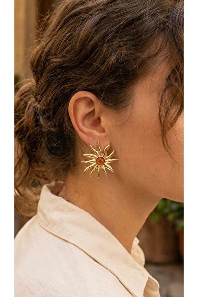 Inure Jewelry Güneş Model Gold Color Brass Women's Earrings