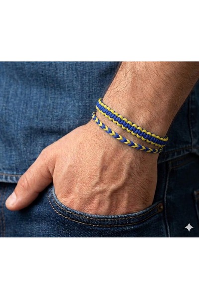 Zet Designe Macrame 2-Pack Yellow Navy Blue Fan Bracelet