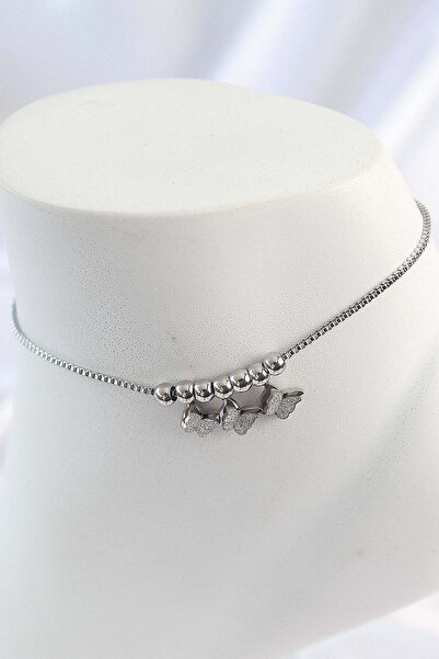 Inure Jewelry 316L Steel Silver Color Silvery Butterfly Model Women's Anklet