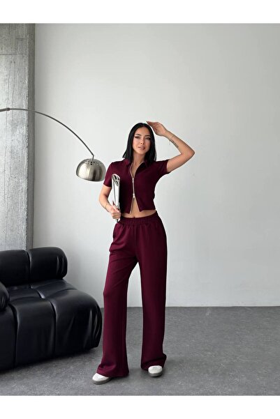 ARK MAĞAZALARI Double-Way Zipper Crop High Waist Trousers Set Stylish Women's...