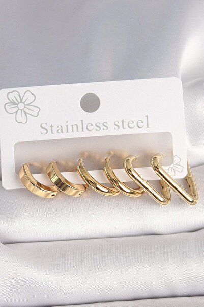 Inure Jewelry 316L الصلب الذهب اللون مثلث هوب نموذج مجموعة الأقراط النسائية