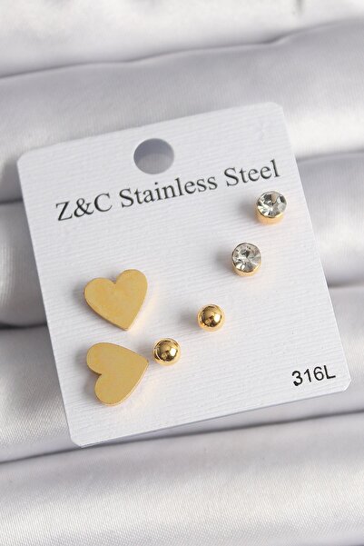 Inure Jewelry 316l steel gold color zircon stone heart women's earring set