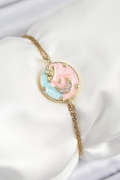 Inure Jewelry سلسلة من الفولاذ 316L مطلية بحجر الزركون الفني ونموذج الكوكب با...