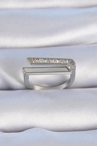 Inure Jewelry Brass Silver Color Zircon Stone White Detail Women's Ring