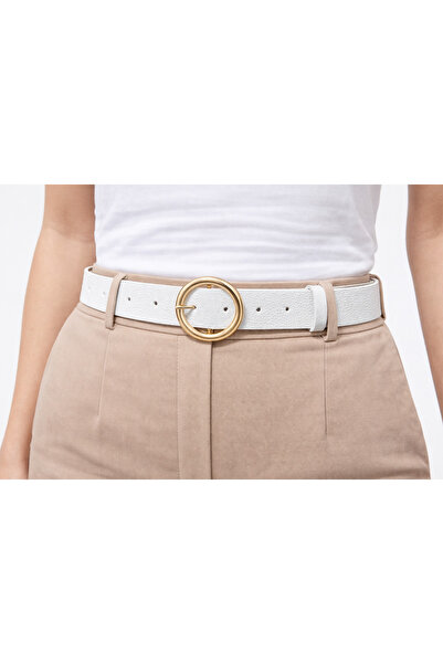 kemer krallığı Women's White Belt with Gold Ring Buckle – Waist and Trousers