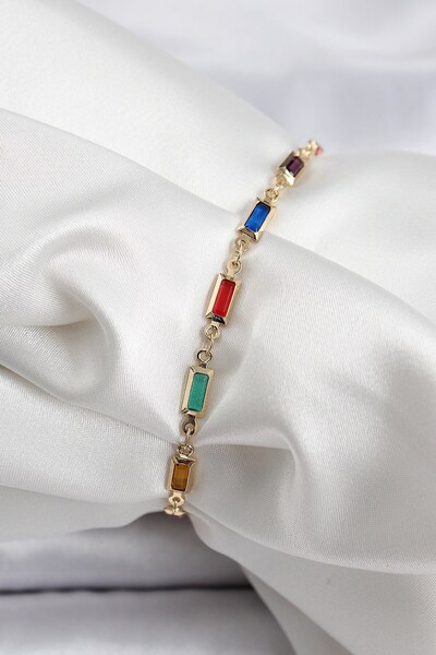 Inure Jewelry سوار نسائي من حجر الزركون المربع المختلط اللون من النحاس الذهبي
