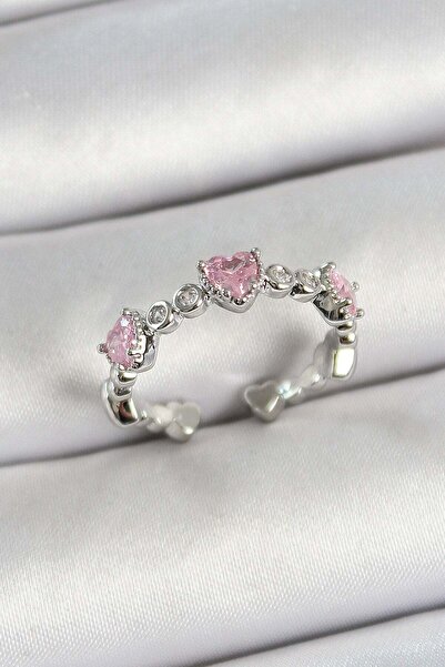 Inure Jewelry Silver Color Adjustable Women's Ring with Brass Row Heart Figur...