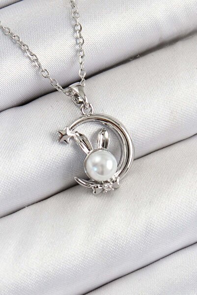 Inure Jewelry قلادة نسائية من الفولاذ 316L مصنوعة من اللؤلؤ على شكل أرنب هلال...