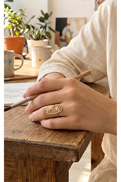 Inure Jewelry Brass Gold Color Picasso Style Single Line Face Model Women's Ring