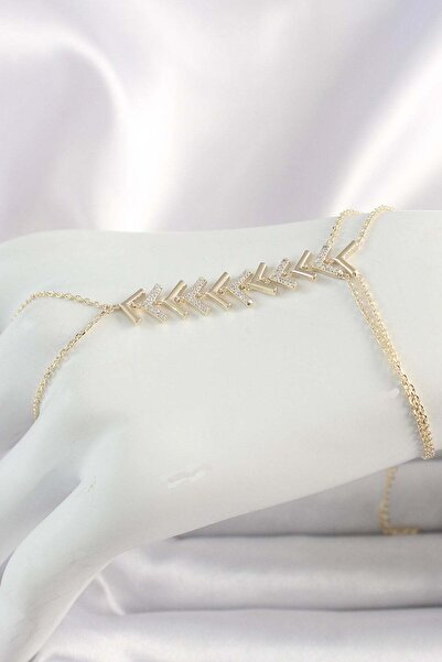 Inure Jewelry Brass Gold Color Zircon Stone V Model Women's Şahmeran